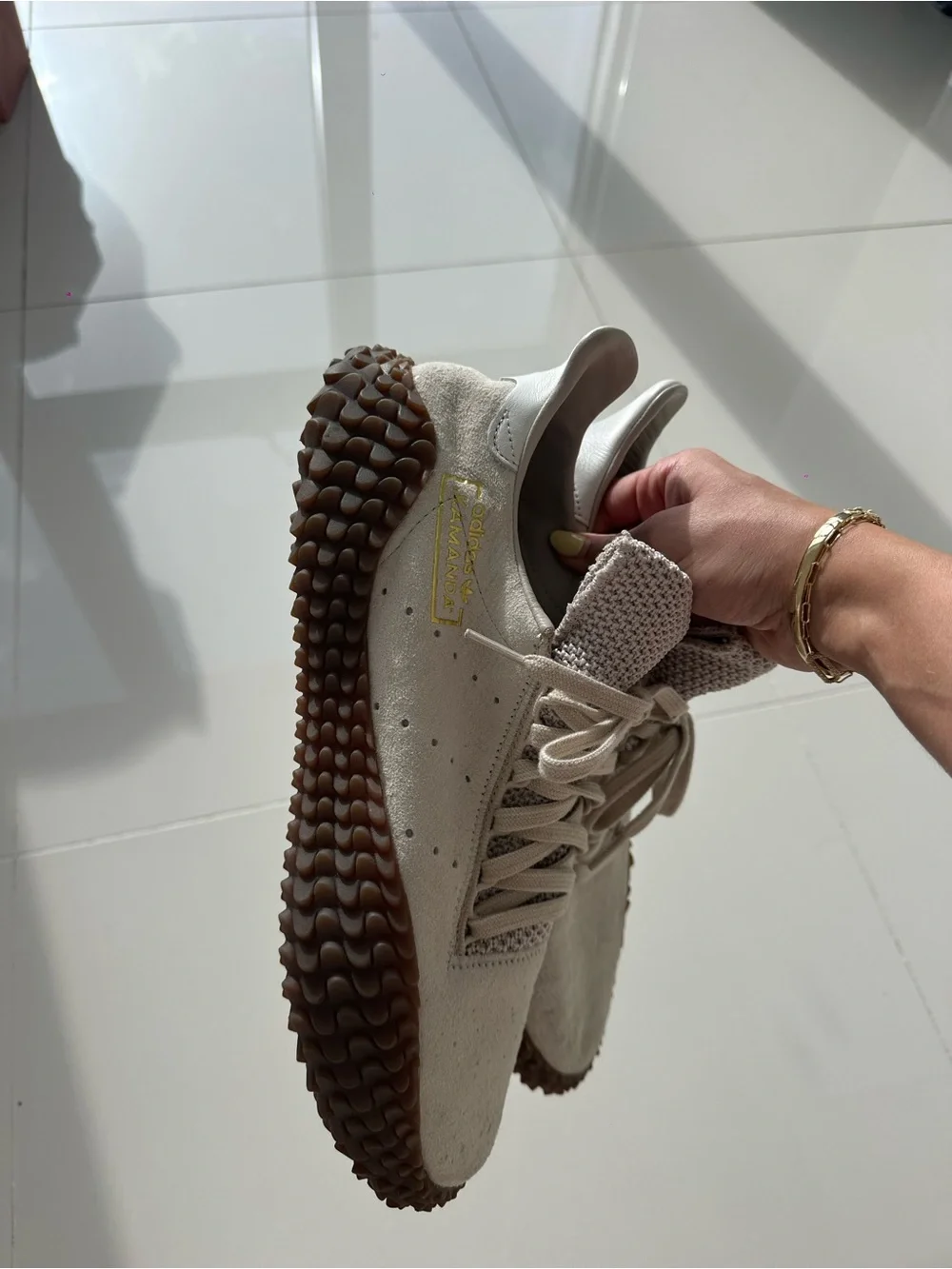 adidas Kamanda Sneakers in Light Gray with Brown Sole